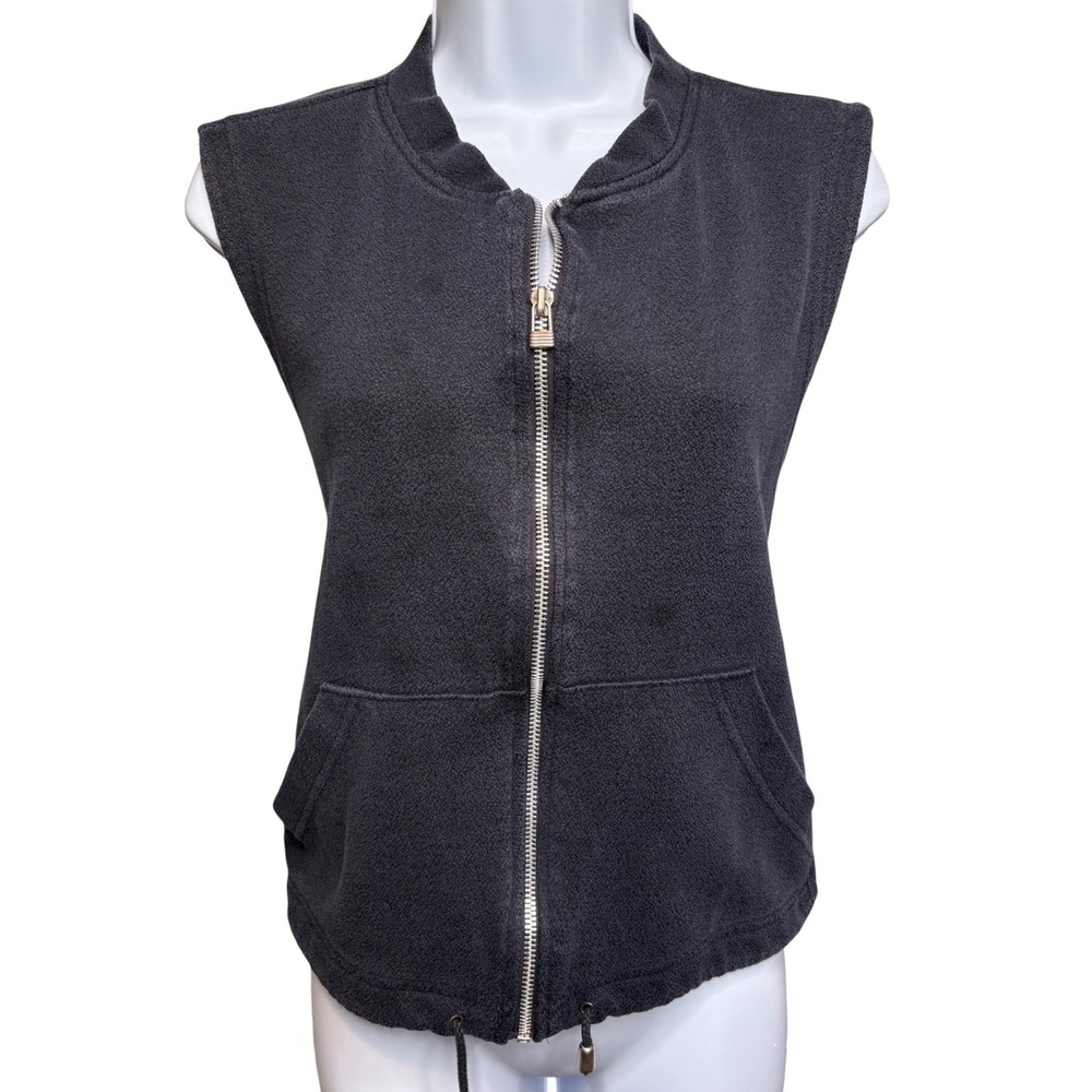 LIZ CLAIBORNE Womens Black Fleece Full Zip Vest w/Pockets PM Mock Neck Outdoor